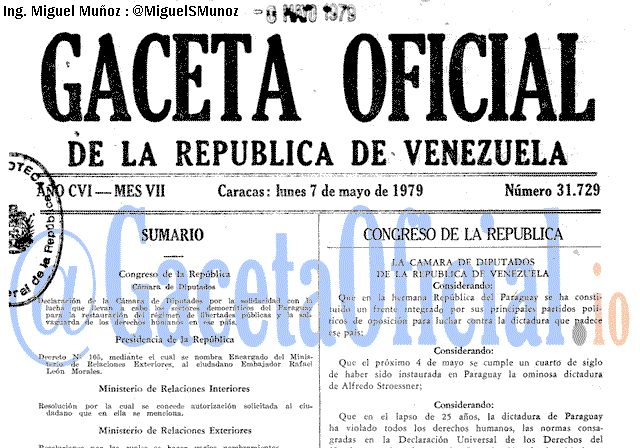 Gaceta Oficial 31729 del 7 Mayo 1979
