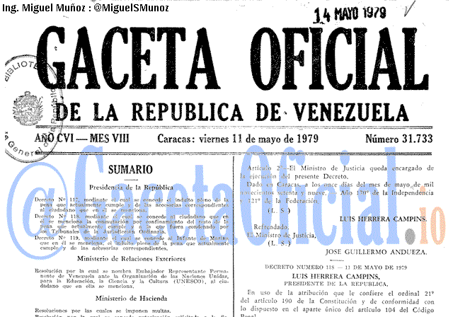 Gaceta Oficial 31733 del 11 Mayo 1979