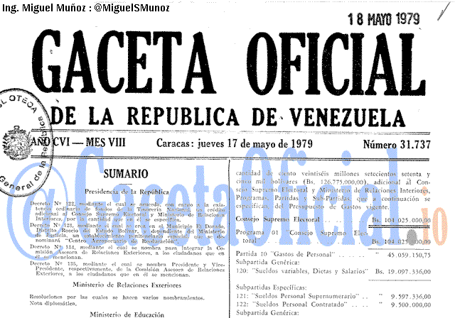 Gaceta Oficial 31737 del 17 Mayo 1979
