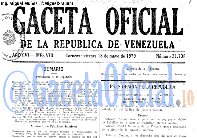 Gaceta Oficial 31738 del 18 Mayo 1979
