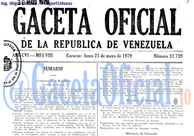 Gaceta Oficial 31739 del 21 Mayo 1979