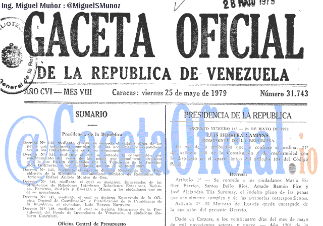 Gaceta Oficial 31743 del 25 Mayo 1979