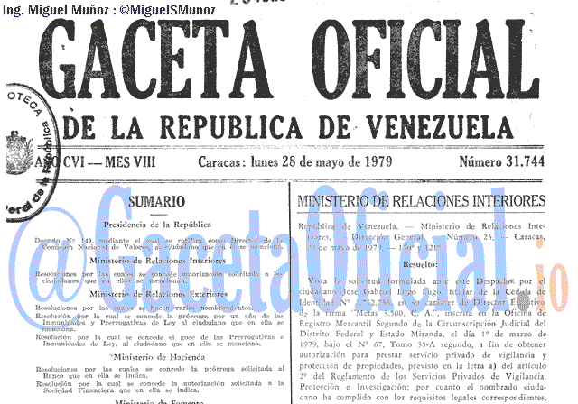 Gaceta Oficial 31744 del 28 Mayo 1979