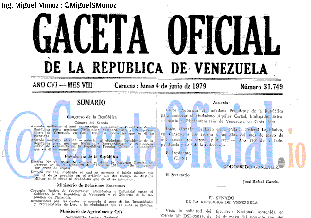 Gaceta Oficial 31749 del 4 Junio 1979