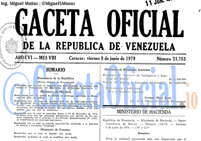 Gaceta Oficial 31753 del 8 Junio 1979