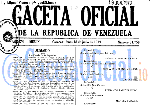 Gaceta Oficial 31759 del 18 Junio 1979