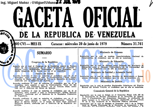Gaceta Oficial 31761 del 20 Junio 1979