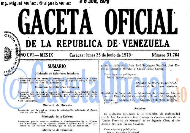 Gaceta Oficial 31764 del 25 Junio 1979