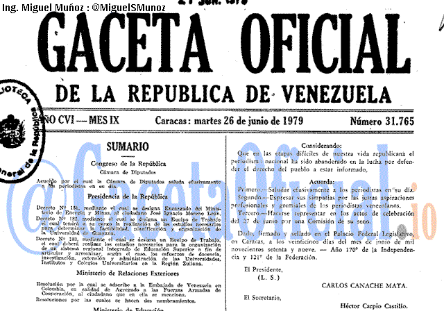 Gaceta Oficial 31765 del 26 Junio 1979