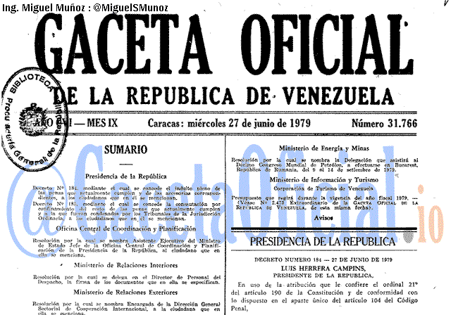Gaceta Oficial 31766 del 27 Junio 1979