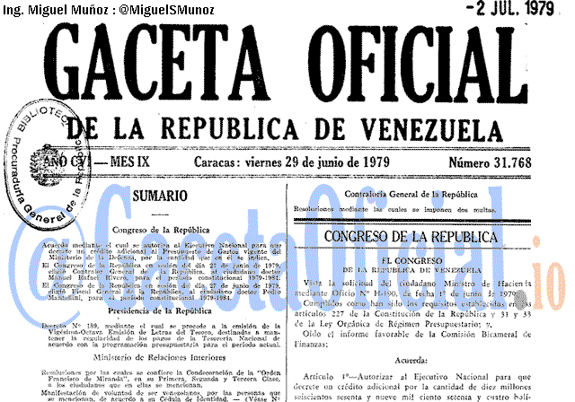 Gaceta Oficial 31768 del 29 Junio 1979