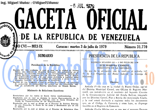 Gaceta Oficial 31770 del 3 Julio 1979