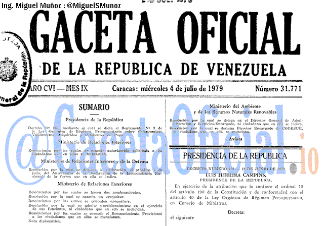 Gaceta Oficial 31771 del 4 Julio 1979