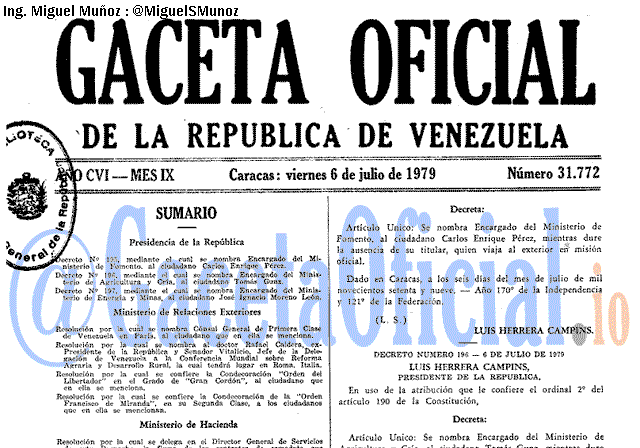 Gaceta Oficial 31772 del 6 Julio 1979