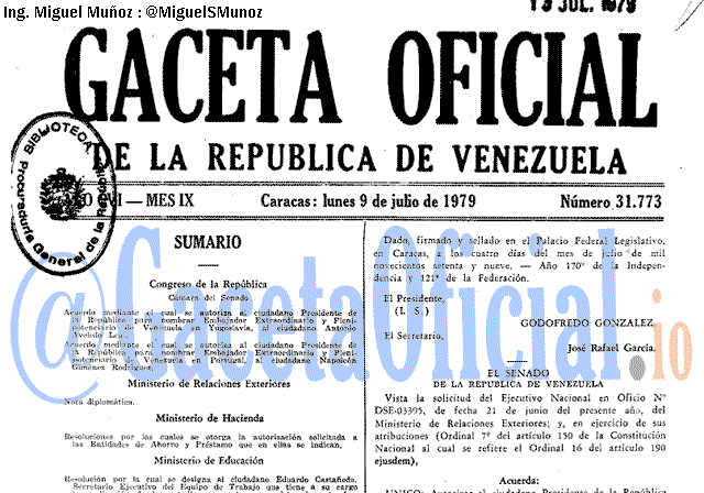 Gaceta Oficial 31773 del 9 Julio 1979