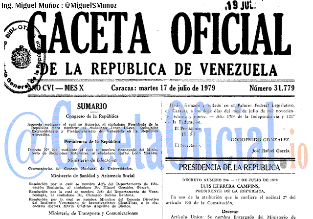 Gaceta Oficial 31779 del 17 Julio 1979