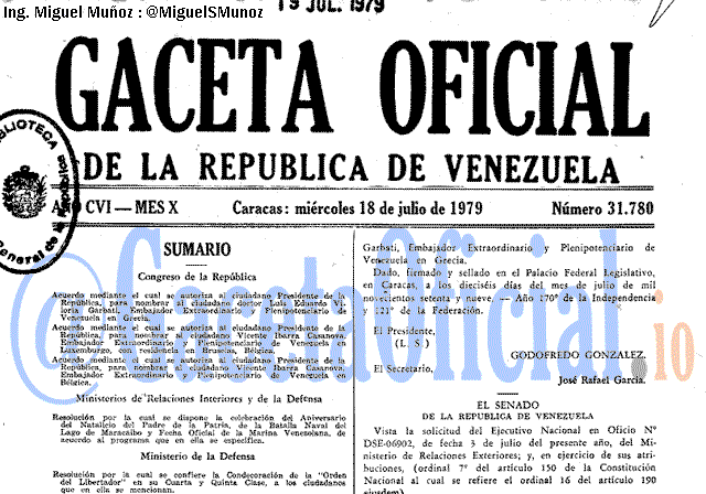Gaceta Oficial 31780 del 18 Julio 1979
