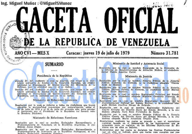 Gaceta Oficial 31781 del 19 Julio 1979