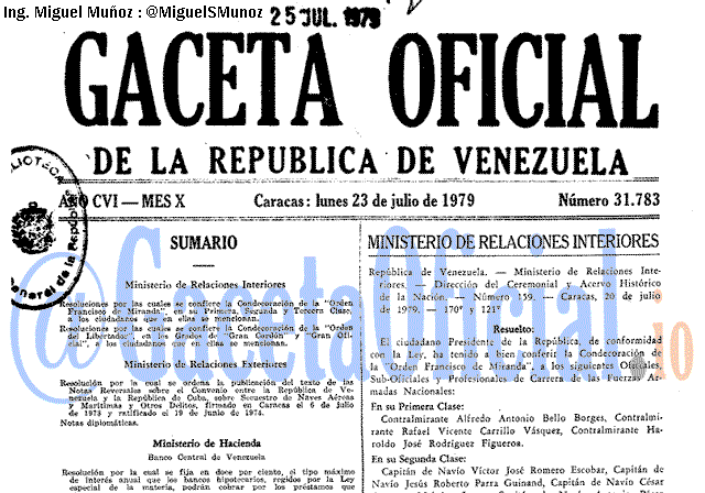 Gaceta Oficial 31783 del 23 Julio 1979