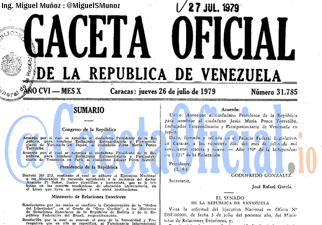 Gaceta Oficial 31785 del 26 Julio 1979