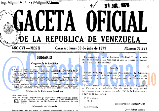 Gaceta Oficial 31787 del 30 Julio 1979