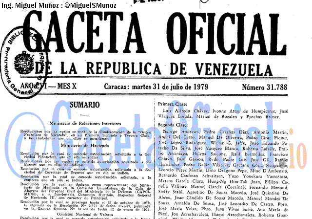 Gaceta Oficial 31788 del 31 Julio 1979