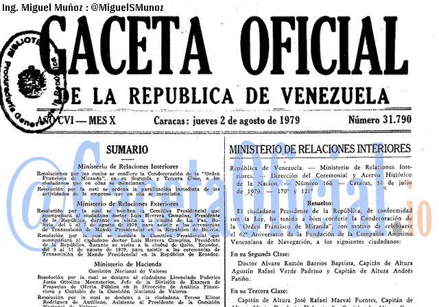 Gaceta Oficial 31790 del 2 Agosto 1979