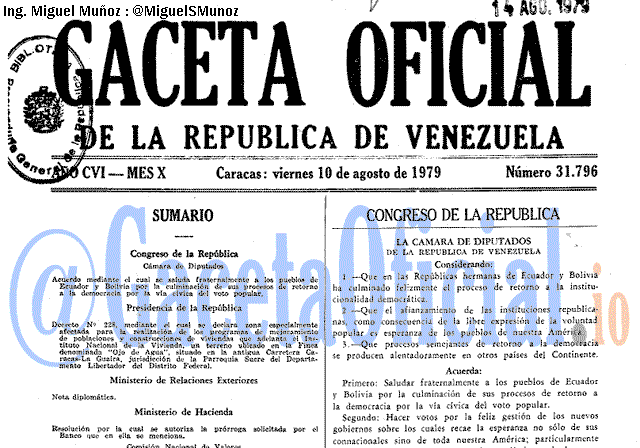 Gaceta Oficial 31796 del 10 Agosto 1979