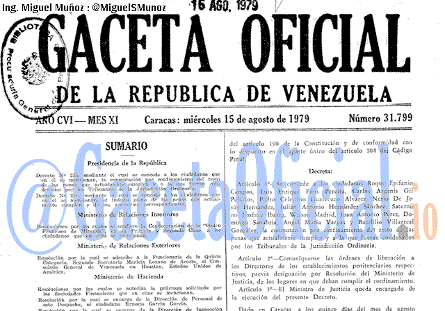 Gaceta Oficial 31799 del 15 Agosto 1979