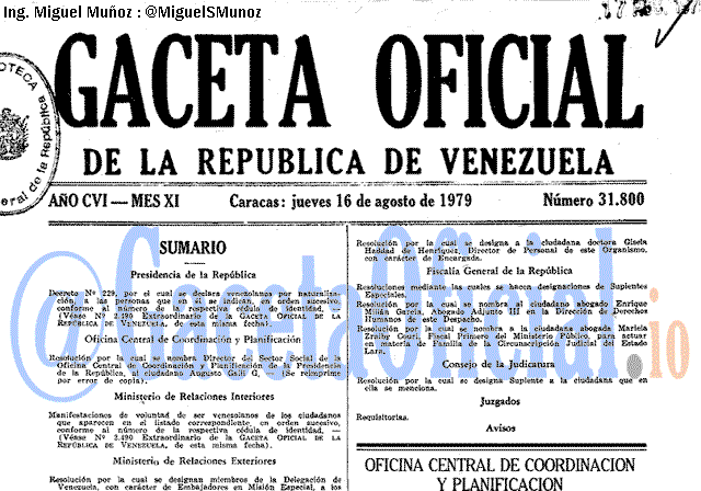 Gaceta Oficial 31800 del 16 Agosto 1979