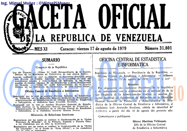 Gaceta Oficial 31801 del 17 Agosto 1979