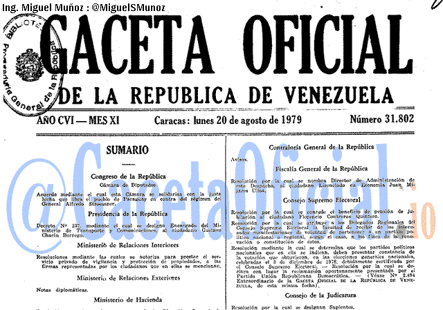 Gaceta Oficial 31802 del 20 Agosto 1979