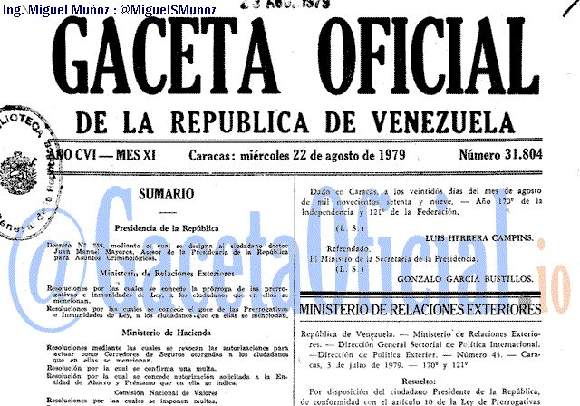 Gaceta Oficial 31804 del 22 Agosto 1979