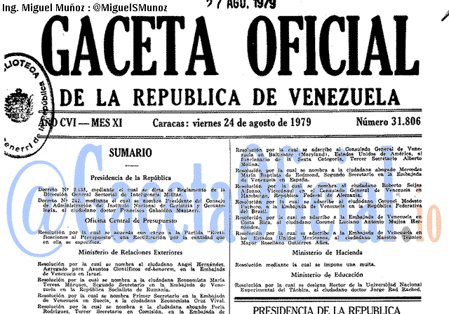 Gaceta Oficial 31806 del 24 Agosto 1979