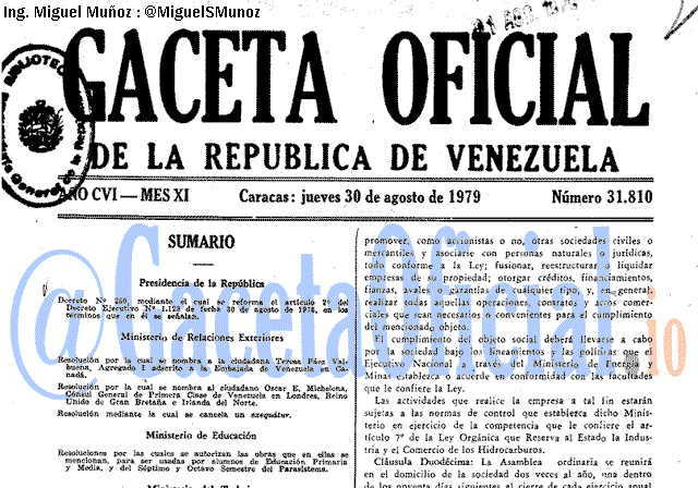 Gaceta Oficial 31810 del 30 Agosto 1979