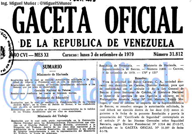 Gaceta Oficial 31812 del 3 Septiembre 1979