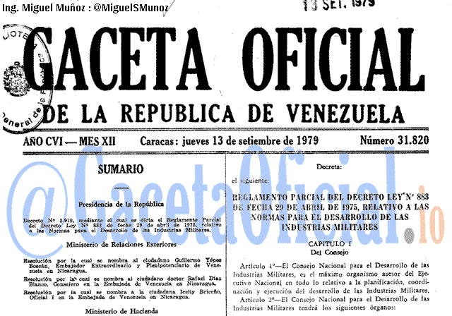 Gaceta Oficial 31820 del 13 Septiembre 1979