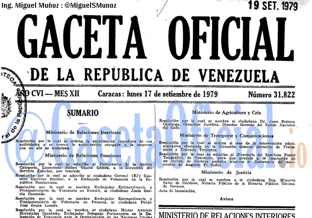 Gaceta Oficial 31822 del 17 Septiembre 1979