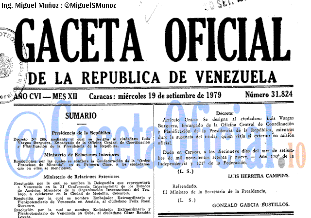 Gaceta Oficial 31824 del 19 Septiembre 1979