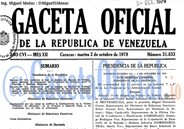 Gaceta Oficial 31833 del 2 Octubre 1979