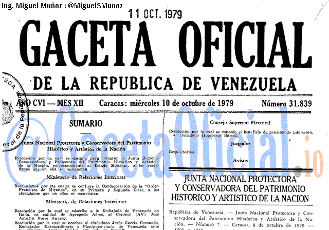 Gaceta Oficial 31839 del 10 Octubre 1979