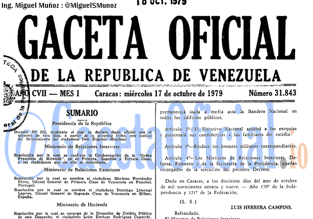 Gaceta Oficial 31843 del 17 Octubre 1979