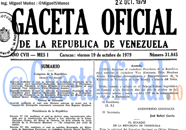 Gaceta Oficial 31845 del 19 Octubre 1979