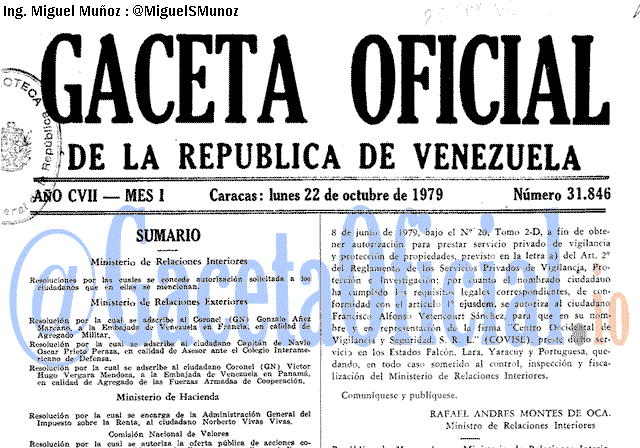 Gaceta Oficial 31846 del 22 Octubre 1979