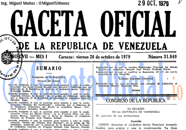Gaceta Oficial 31849 del 26 Octubre 1979