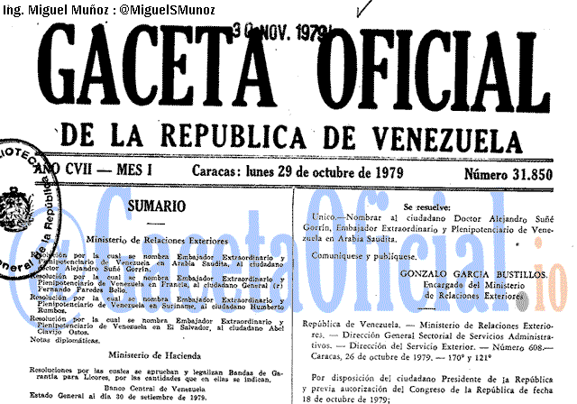 Gaceta Oficial 31850 del 29 Octubre 1979