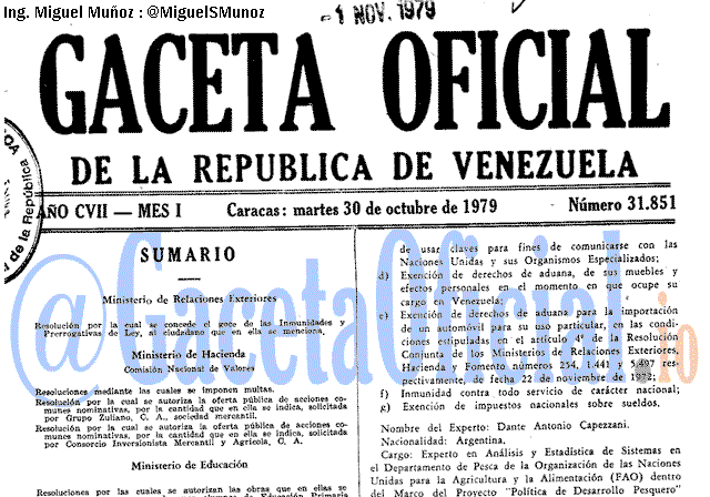 Gaceta Oficial 31851 del 30 Octubre 1979