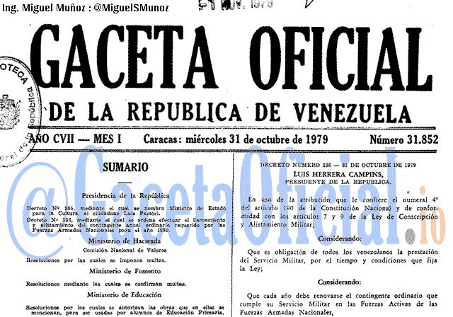 Gaceta Oficial 31852 del 31 Octubre 1979