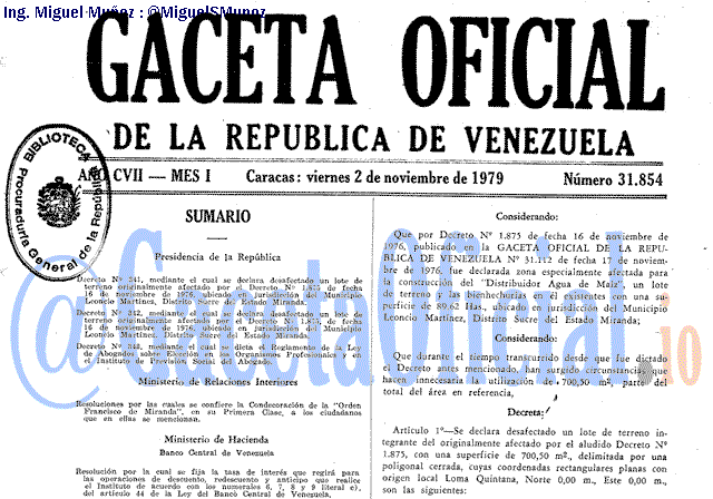 Gaceta Oficial 31854 del 2 Noviembre 1979