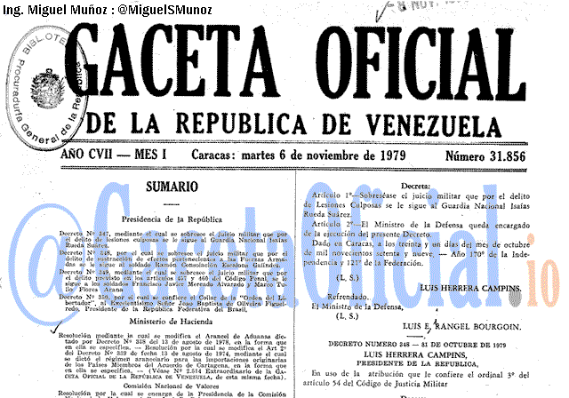 Gaceta Oficial 31856 del 6 Noviembre 1979